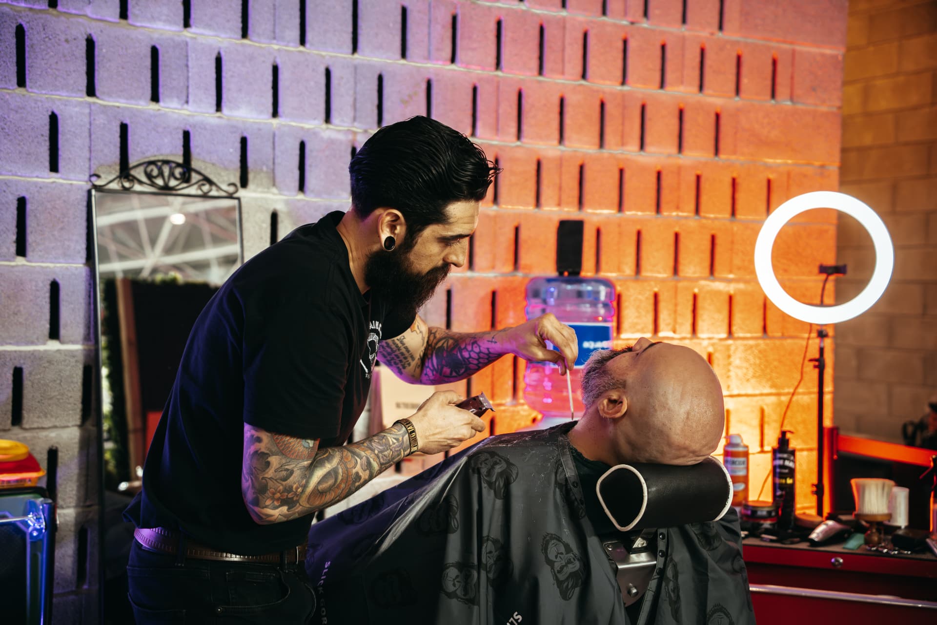 Barber at work in the grooming area